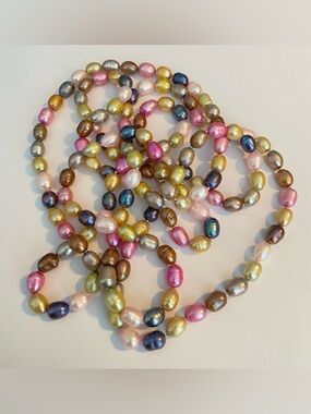 Long Knotted Freshwater Baroque Pearl 31" Necklace 7mm Multicolor Strand
